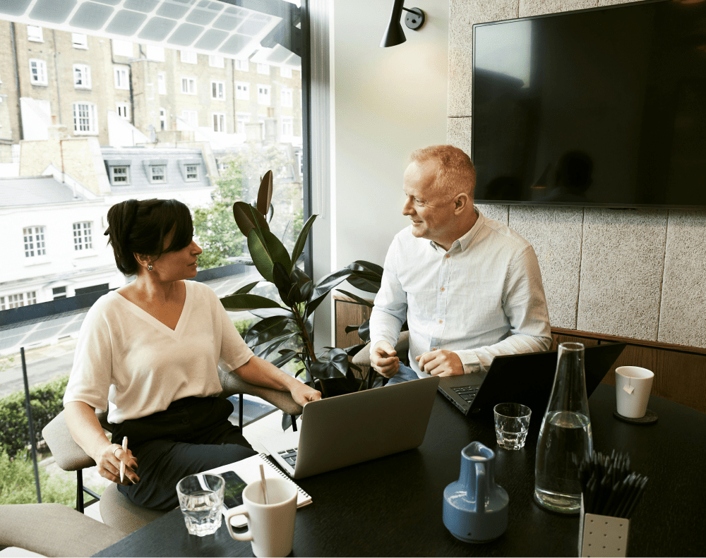 Executive coaching consultation - business owners reviewing financial strategy