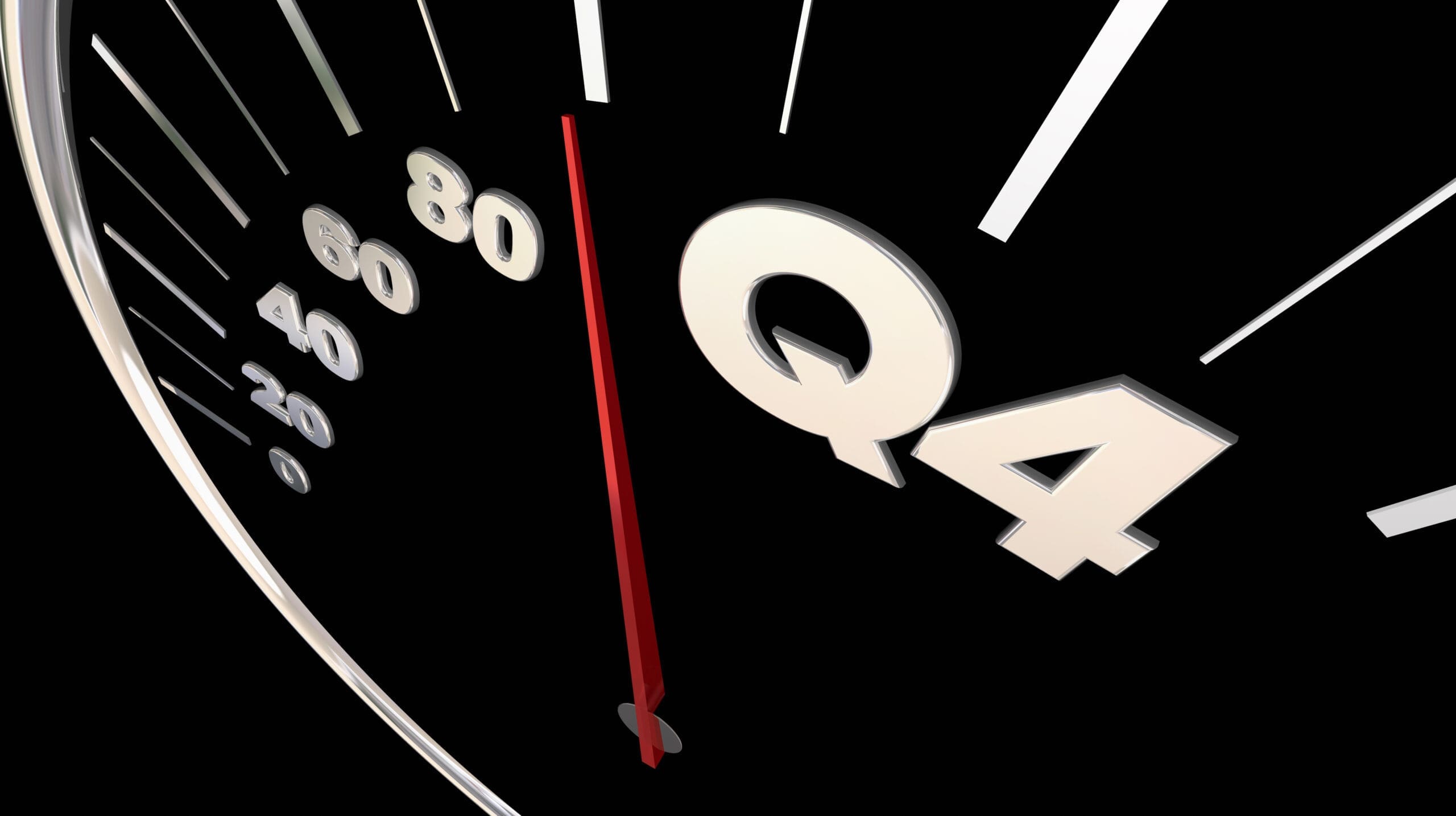 Q4 business strategy speedometer showing momentum toward success